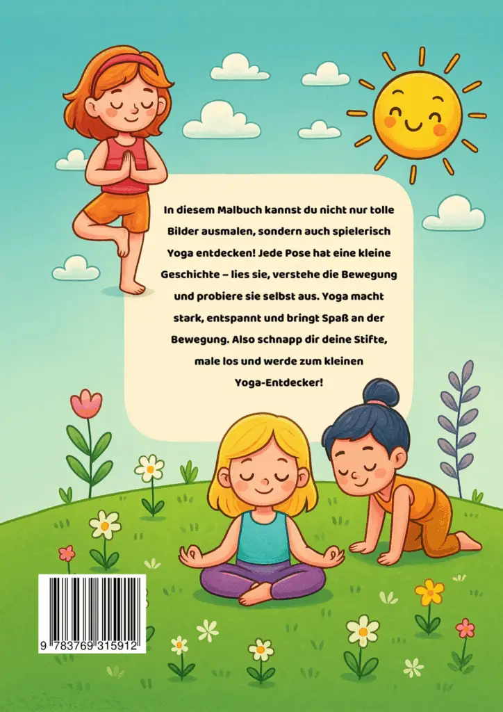 Kindgerechtes Yoga-Malbuch: einfache Yoga-Übung zum Ausmalen mit liebevoller Illustration