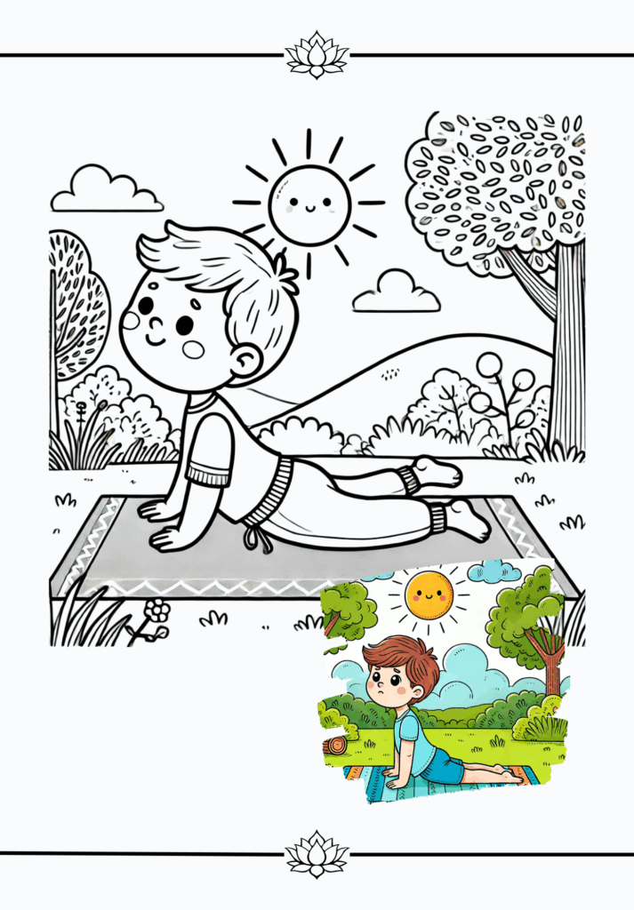 Ausmalbild aus dem Malbuch YOGA – kombiniert Bewegung, Fantasie und Achtsamkeit für Kinder