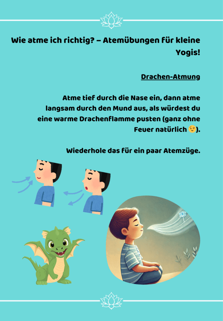 Yoga für Kinder spielerisch entdecken – Seite aus dem liebevoll gestalteten Malbuch